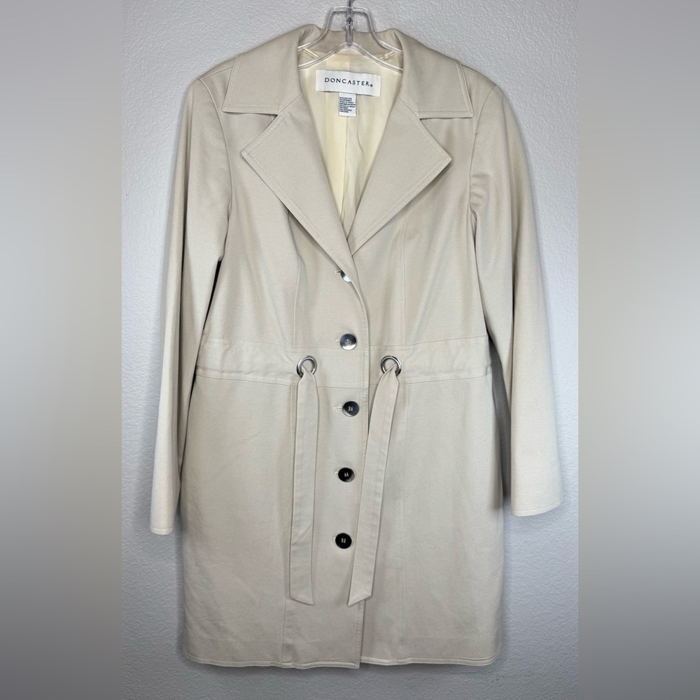 Doncaster Women’s Button‑Front Mid‑Length Cotton Blend Trench Coat Size L Cream